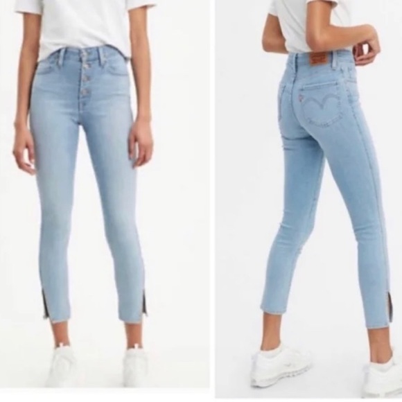 Levi's Denim - Levi's 721 High Rise Exposed Button Fly Skinny Ankle Jeans Size 25 light wash